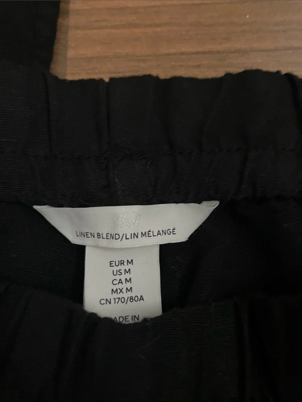 H and M black viscose linen blend wide leg drawstring  waist pants women’s Sz M